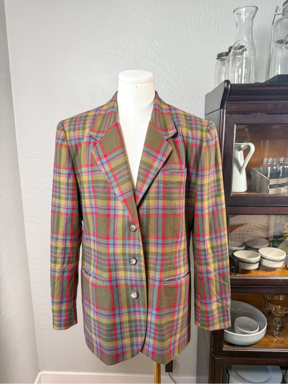 Vintage GAP Plaid Wool Blend Blazer Jacket Preppy Academia Size M